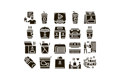 Take Away Food And Drink Delivery Icons Set Vector