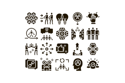 Collaboration Work Glyph Set Vector