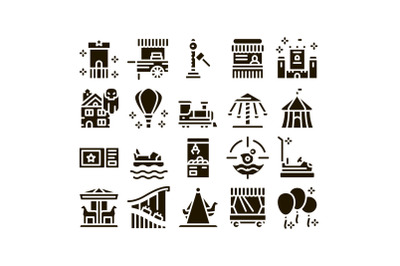 Amusement Park And Attraction Icons Set Vector