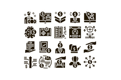 Crowdfunding Business Glyph Set Vector