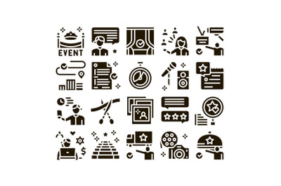 Event Party Planning Glyph Set Vector