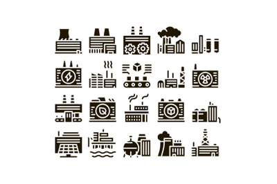 Factory Industrial Glyph Set Vector