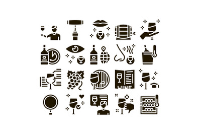 Sommelier Wine Tasting Glyph Set Vector