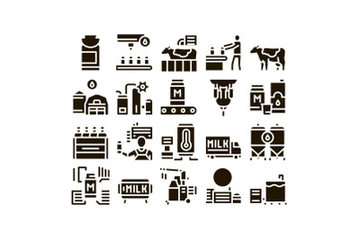 Milk Factory Product Glyph Set Vector