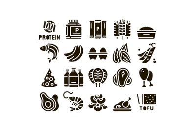 Protein Food Nutrition Glyph Set Vector