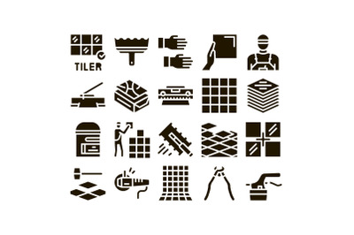 Tiler Work Equipment Glyph Set Vector