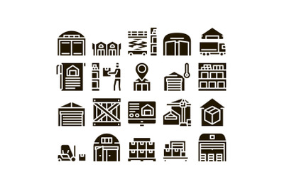 Warehouse And Storage Glyph Set Vector