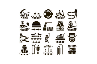 Water Park Attraction Glyph Set Vector