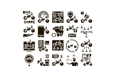 Bike Sharing Business Glyph Set Vector