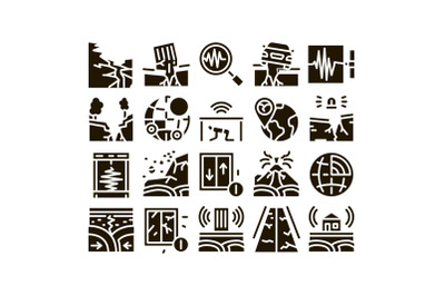 Earthquake Disaster Glyph Set Vector