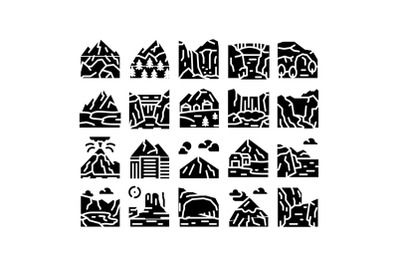 Mountain Landscape Glyph Set Vector