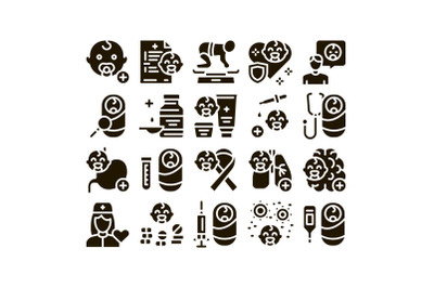 Pediatrics Medical Glyph Set Vector