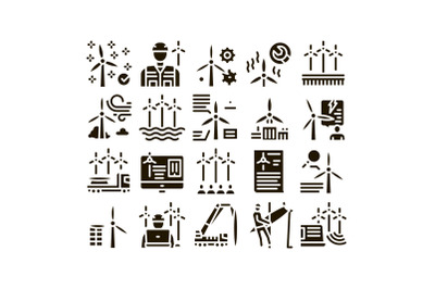 Wind Energy Technicians Glyph Set Vector