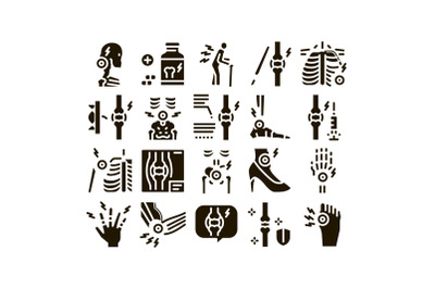 Arthritis Disease Glyph Set Vector