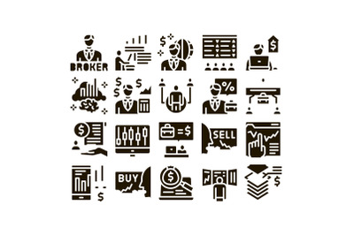 Broker Advice Business Glyph Set Vector