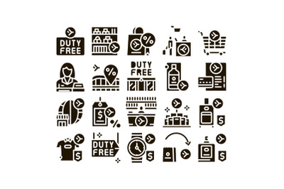 Duty Free Shop Store Glyph Set Vector