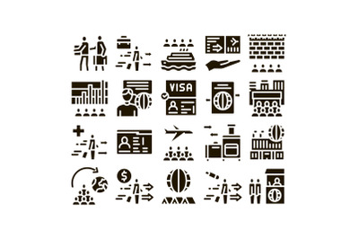 Immigration Refugee Glyph Set Vector