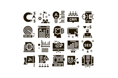 Inbound Marketing Glyph Set Vector