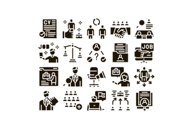 Recruitment And Research Employee Icons Set Vector