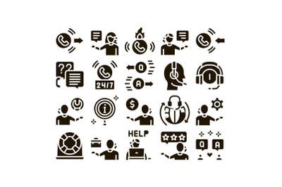 Telemarketing Sale Glyph Set Vector