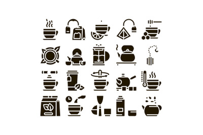 Tea Ceremony Tradition Glyph Set Vector