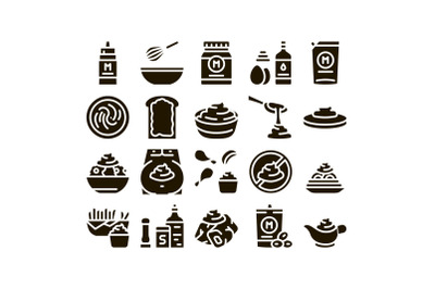 Mayonnaise Spice Sauce Glyph Set Vector