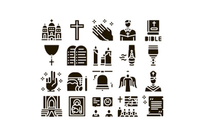 Church Christianity Glyph Set Vector