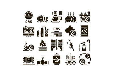 Gas Fuel Industry Glyph Set Vector