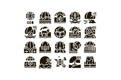 Geography Education Glyph Set Vector