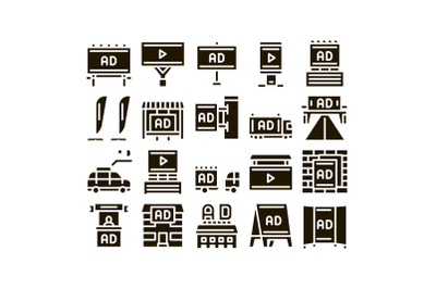 Outdoor Media Advertising Promo Icons Set Vector