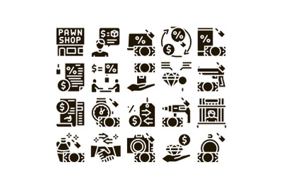 Pawnshop Exchange Glyph Set Vector