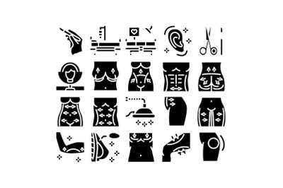 Plastic Surgery Clinic Glyph Set Vector