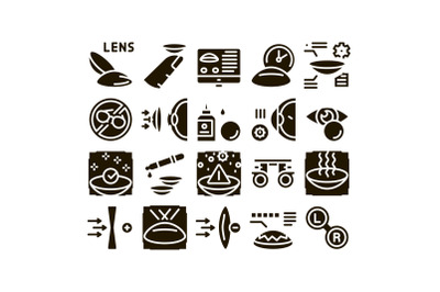 Contact Lens Accessory Glyph Set Vector