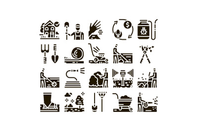 Gardener Instrument Glyph Set Vector