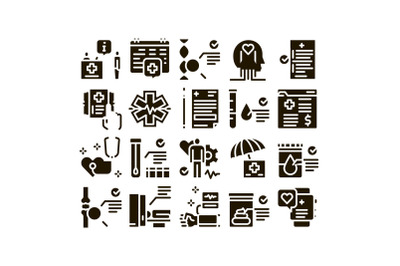 Health Checkup Medical Glyph Set Vector