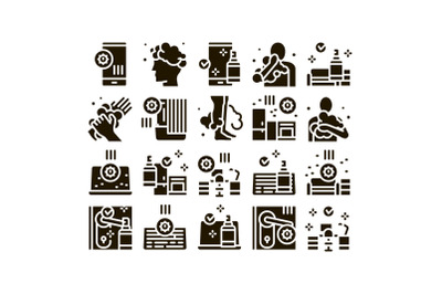 Hygiene And Healthcare Glyph Set Vector