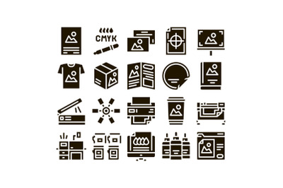 Polygraphy Printing Service Icons Set Vector