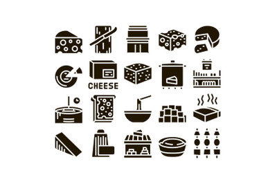 Cheese Dairy Food Glyph Set Vector