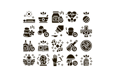 Traditional Naturopathy Medicine Icons Set Vector