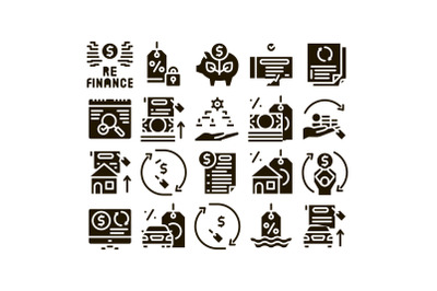 Refinance Financial Glyph Set Vector