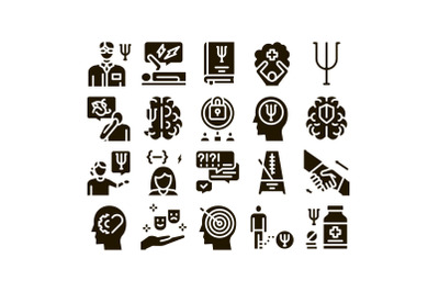 Psychotherapy Help Glyph Set Vector