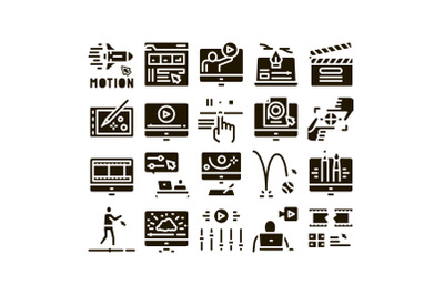 Motion Design Studio Glyph Set Vector