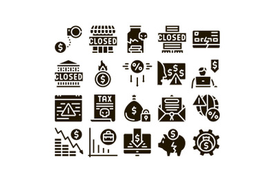 Bankruptcy Business Glyph Set Vector