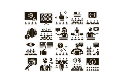 Seminar Conference Glyph Set Vector