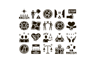 Racism Discrimination Glyph Set Vector