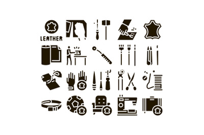 Leatherworking Job Glyph Set Vector