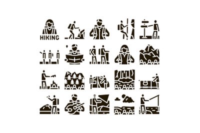 Hiking Extreme Tourism Glyph Set Vector