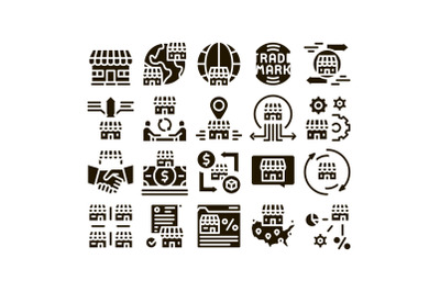 Franchise Business Glyph Set Vector