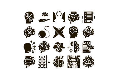 Dementia Brain Disease Glyph Set Vector