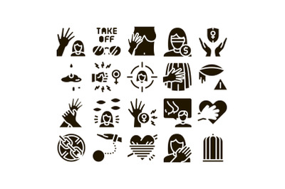 Sexual Harassment Glyph Set Vector